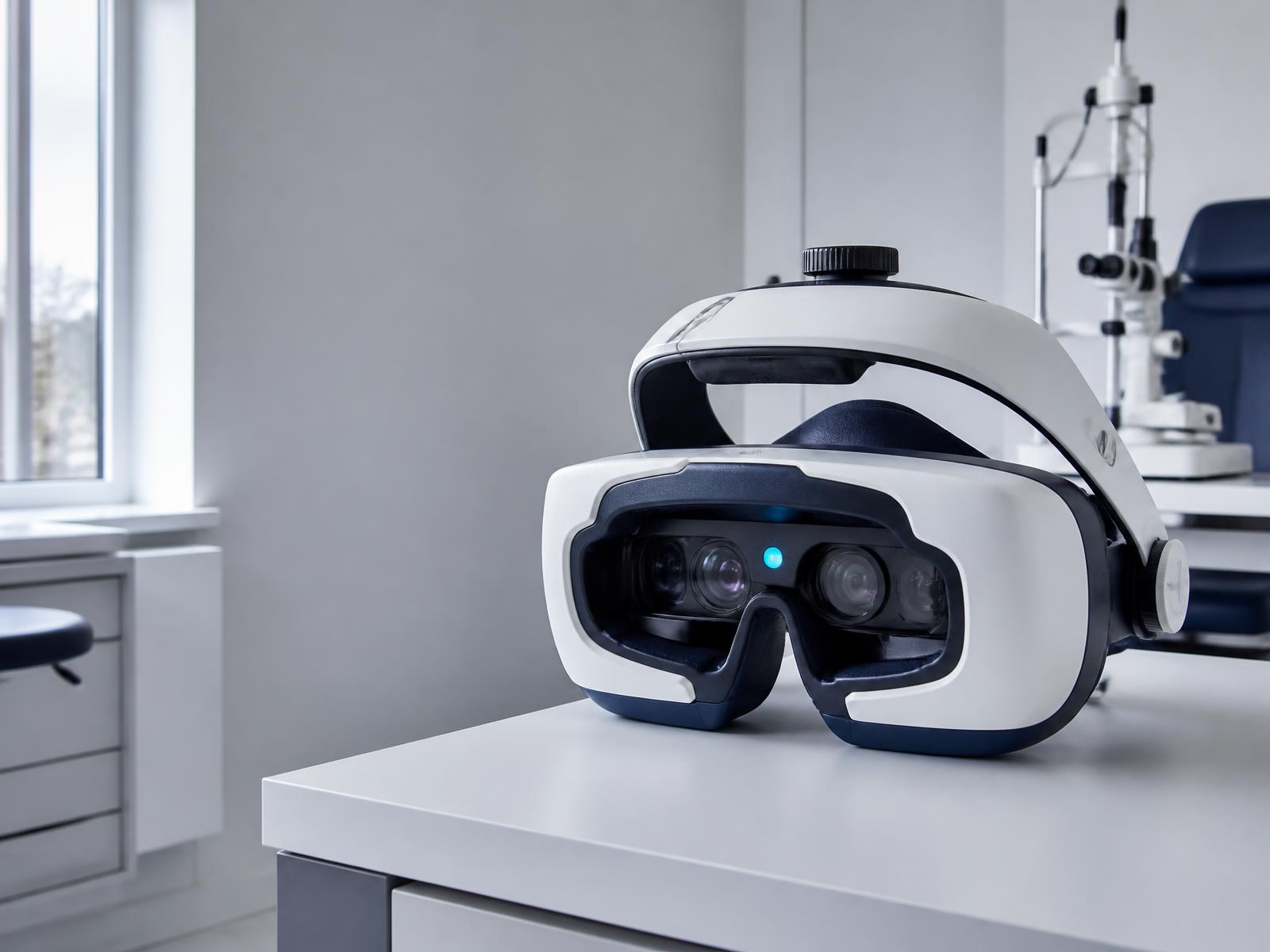 Digital visual assessment headset in a modern ophthalmology clinic